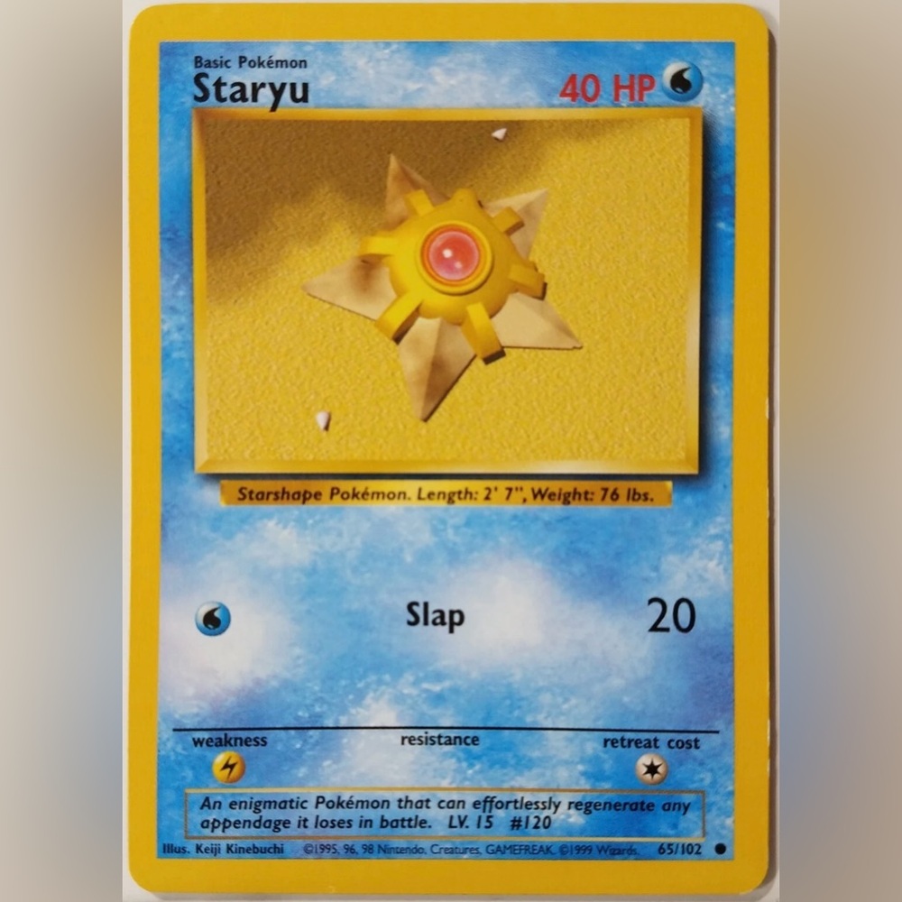 Staryu 65/102 - Common 1999 English Base Set Pokemon Card VINTAGE 27 YEARS OLD!
